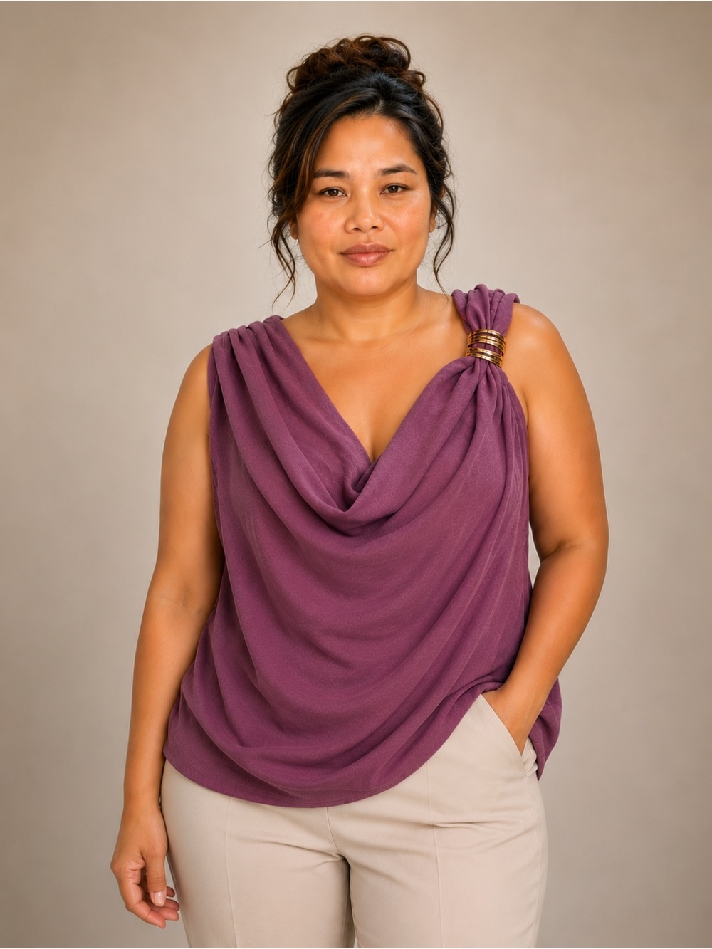 Fashion Nova Gathered Shoulder Cowl Tank Top - Plum